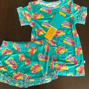 Posh Peanut Teal Tropical Taco Ruffle Short Set
